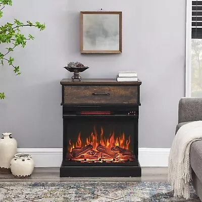 25In Freestanding Side Table W/3-Sided Glass Electric Fireplace 1500W/LED Flames • $253.99