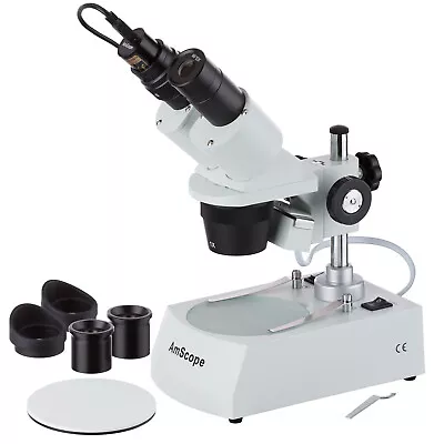 AmScope 10X-20X-30X-60X Stereo Microscope With Two Lights + 2MP USB Camera • $262.99