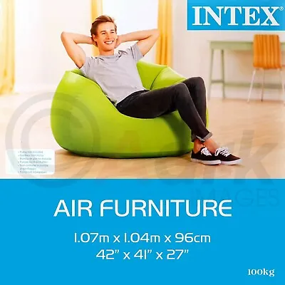 Intex Inflatable Beanless Bag Green Couch Chair Indoor Outdoor Camping Furniture • £34.99