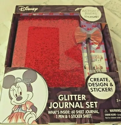 Disney Minnie Mouse Red Glitter Journal Set W/60 Journal Sheets 1 Pen & Sticker • $13.99