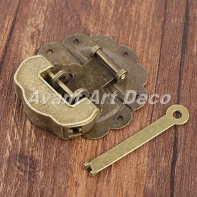 Vintage Furniture Jewelry Box Chest Padlock Lock Key Toggle Latch Hasp Clasp Set • £4.78