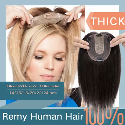 CLEARANCE Topper Top Piece Clip In 9A Remy Human Hair Extension Silk Base Toupee • £60.39