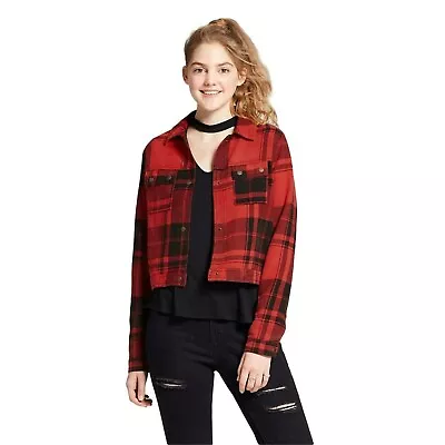Mossimo Womens Size XXL Vintage Streetwear Cropped Plaid Snap Up Flannel Jacket • $13