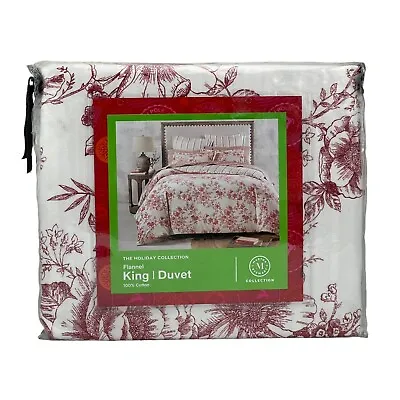 Martha Stewart Holiday Collection Winter Floral Cotton Flannel KING Duvet RED • $62.70