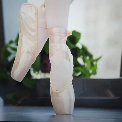 NEW Professional Stain Ballet Pointe Dance Shoes With Ribbons And Toe Pads 8.5 • $22