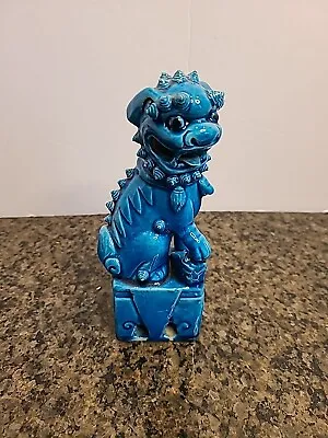 Vintage Chinese Blue Turquoise Glazed Porcelain Foo Dog Lion Statue 6 Inches • $39.99