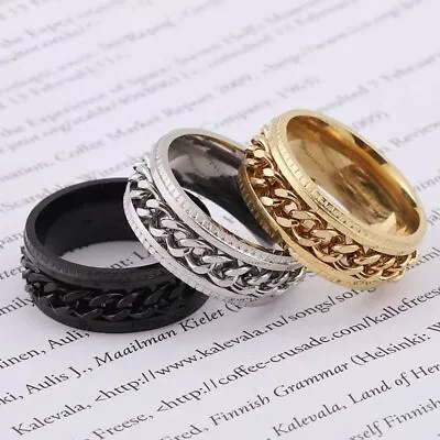 $8.99 • Buy Anxiety Fidget Spinner Rings Spin Chain Stainless Steel Ring Band Titanium 