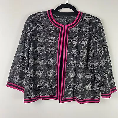 Ming Wang Jacket Womens Petite Large Houndstooth 3/4 Sleeves Black Gray Pink • $29.95