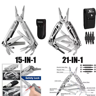 USA Multitool 15-In-1/21-in-1 Stainless Steel Multi Tool Pocket Knife Plier Tool • $21.69