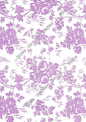 Purple White Rose Floral Toile Vinyl Contact Paper Shelf Drawer Liner Peel Stick • £17.47