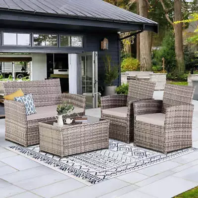 4 Piece Patio Furniture Outdoor Wicker Conversation Set Rattan Sectional Sofa W/ • $287.72