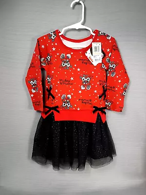 Disney Minnie Mickey Mouse Red & Black Sparkle Tutu Dress Long Sleeve Sz 2T NWT • $15