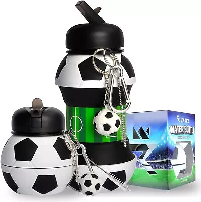 Football Water Bottle - 550ml Silicone Collapsible Field Black Football Keyring • £14