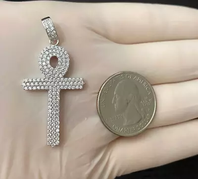 Men Women 925 Sterling Silver/Gold Icy Diamond Ankh Egyptian Cross Charm Pendant • $25.99