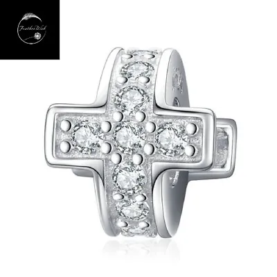 Genuine 925 Sterling Silver Holy Cross Crucifix Faith Silicon Stopper Bead Charm • £16.49