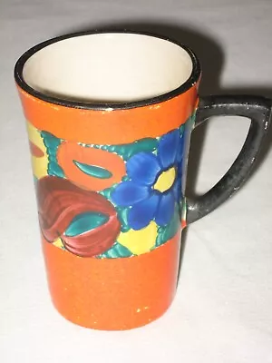 260 Antique J Mrazek Pottery Peasant Art Czechoslovakia Orange Floral Mug • $23