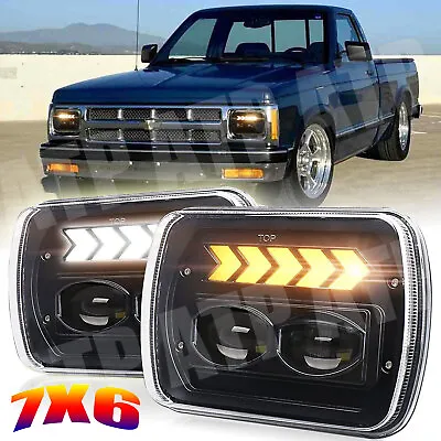 Pair 7X6 LED Headlights Hi/Lo DRL Turn Signal For 82-93 Chevy S10 Blazer GMC S15 • $47.49