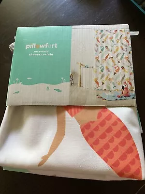 NEW Pillowfort Mermaid Shower Curtain White Orange Green 72 Inch Cotton Blend • $14.99