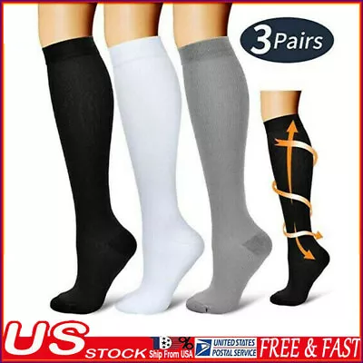3 Pack Cotton Compression Socks (15-20mmHg) Moisture Wicking Support Stockings • $15.55