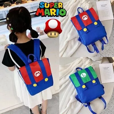 Cartoon Super Mario Bros Nylon Backpack Boy Girls School Travel Bag Kids Gift UK • £10.99