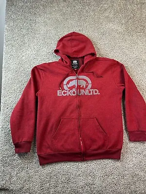 Ecko Unltd Hoodie Mens Extra Large Red Gray Rhino Full Zip Sweatshirt Hip Hop • $20.99