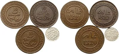 Morocco 10 Mazunas & 1/2 Dirham 1902-1903 Lot Of 4 Coins • $45