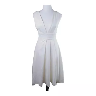 WHITE CLOSET White Plunging Midi Dress Women's Size 6 Event Marilyn Monroe Style • $42.70