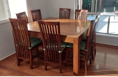 $500 • Buy Bargain! Beautiful House&Garden Brand 1.5m Square Timber Dining Table&8 Chairs