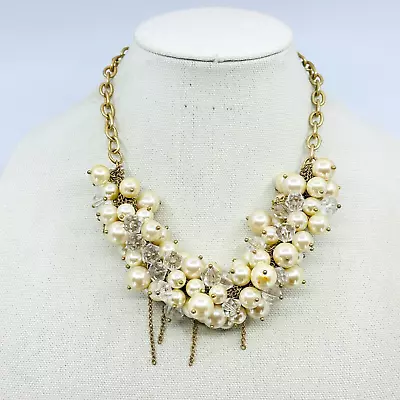 J. Crew Statement Necklace Chunky Faux Pearl Chain Cluster Beaded Jewelry • $25.46