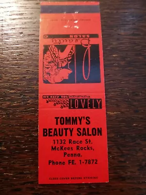 Vintage Matchcover: Tommy's Beauty Salon McKees Rocks PA Red  03 • $4.99