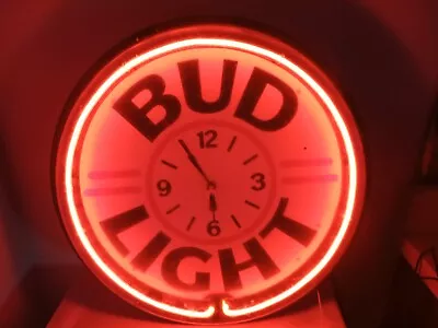 Vintage  92” Bud Light Budweiser Neon Sign Clock 20  RARE • $164.95