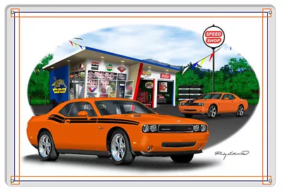 Dodge Challenger Orange Garage Art Metal Sign By Rudy Edwards  18x30 • $68