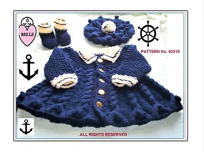 Baby Girl / Child Coat Hat Boots Knitting Pattern In Chunky Cable Sailor BELLE. • £3.99