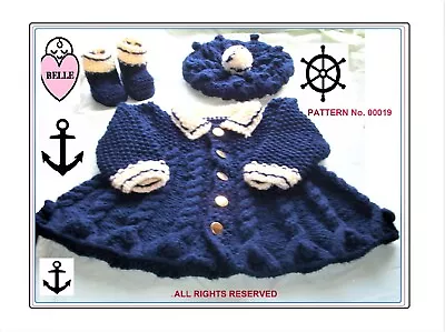 Baby Girl / Child Coat Hat Boots Knitting Pattern In Chunky Cable Sailor BELLE. • £3.99