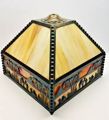 Meyda Tiffany Square Slag Glass Egypt Camel Mission Lamp Shade 11.5  • $180