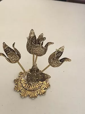 Vtg 1950’s Hollywood Regency Brass Tulip Lipstick Holder 6” • $55.49