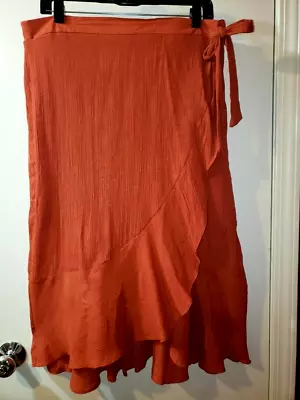 Vintage Asymmetrical Wrap Gauze Skirt Side Tie Rust Orange Womens Xl Dress • $12.99
