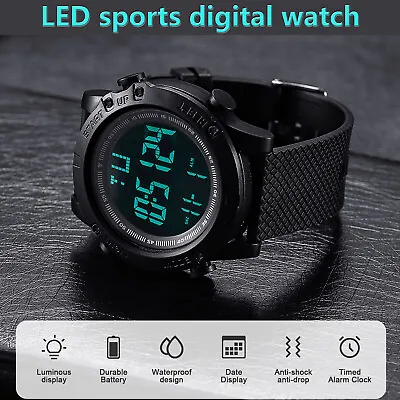 Mens Watches Military Army Walking Sports Digital Lighting LED Waterproof Watch • £5.29