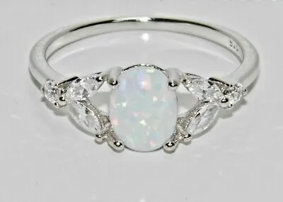£14.95 • Buy Sterling Silver Opal & White Topaz Ring - Real 925 Silver - All Sizes