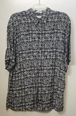 Pierre Cardin Men's XL Vintage 90s Shirt Black And Tan Geometric Print Rayon • $45