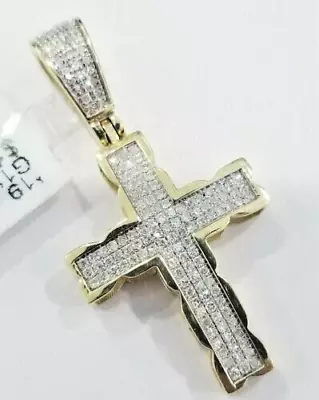 2.0Ct Round Cut Real Moissanite Men's Cross Charm Pendant 14k Yellow Gold Plated • $263.99