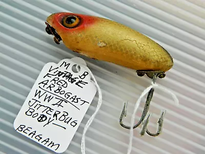 Vintage OHIO Fred Arbogast WWII Jitterbug Wooden Body Topwater Fishing Lure • $0.99