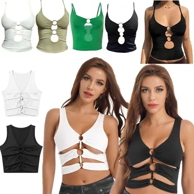 £6.76 • Buy Womens Fashion Low-cut Crop Tops Vest Hollow Out Camisole Tank Top Streetwear