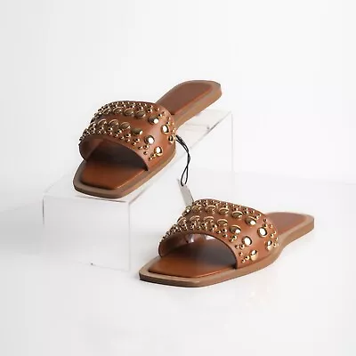 Zara Womens Brown Studded Slip On Flat Sandals US 9 EU 40 NWT 3645/110 • $59