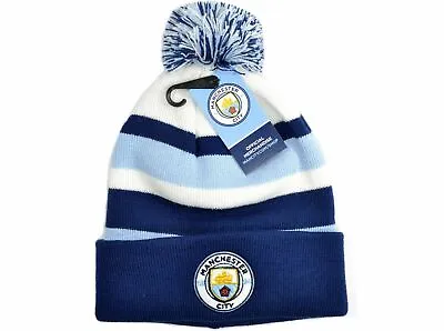 £24.99 • Buy Manchester City Bronx Turn Up Knitted Bobble Hat Sky Navy White Winter Gift Fan