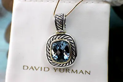 David Yurman Sterling & 14k Yellow Gold Cable Blue Topaz Enhancer Pendant W/ Bag • $392