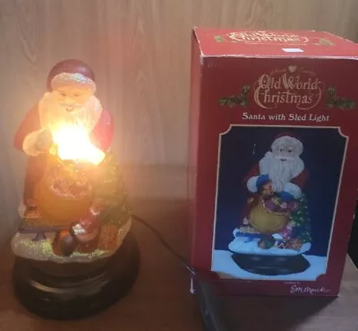 Old World Christmas Santa With Sled Christmas Glass Night Light 2000 RETIRED • $41.92