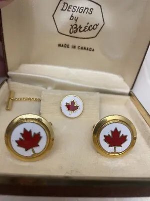 Breco Maple Leaf Canada  Enamel Tie Pin & Cufflinks. • $8.40