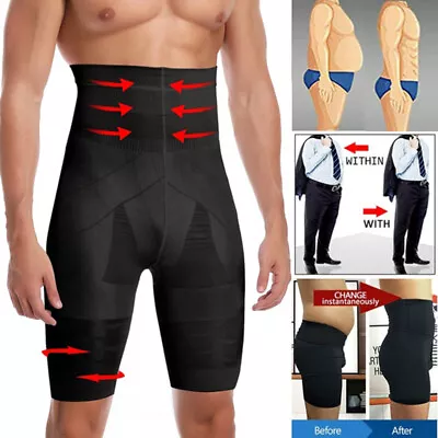 Mens High Waist Compression Tummy Control Boxer Shorts Body Shaper Girdles Pants • £5.29