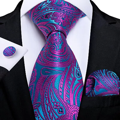 Mens Silk Necktie Tie Set Blue Red Paisley Striped Solid Pocket Square Cufflinks • $9.99